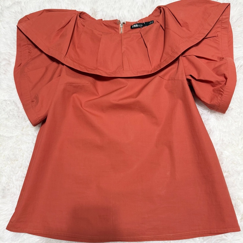 Ina Orange Ruffled Cap Sleeve Blouse with Bib Collar